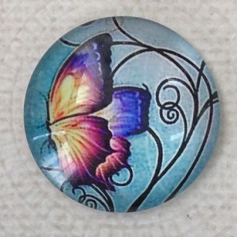 25mm Art Glass Backed Cabochons - Beautiful Butterflies 5 - Each