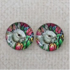 12mm Art Glass Backed Cabochons  - Easter Bunny Design 3