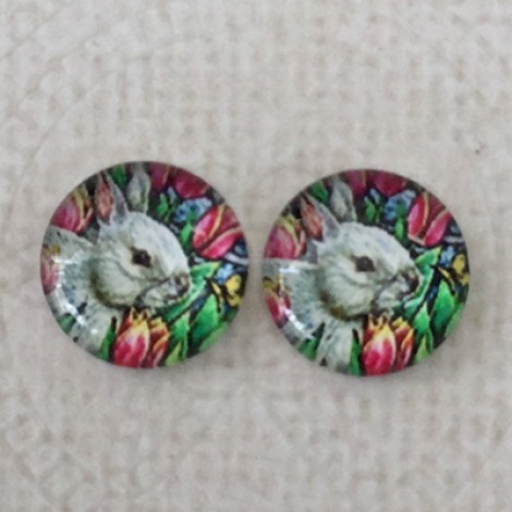 12mm Art Glass Backed Cabochons  - Easter Bunny Design 3