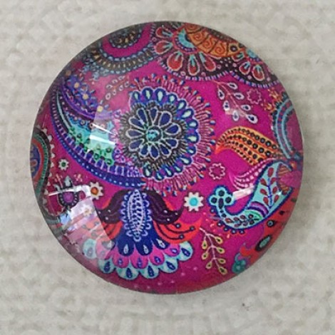 25mm Art Glass Backed Cabochons - Bollywood Design 1 - Each 25mm Art Glass Backed Cabochons - Bollywood Design 1 - Each