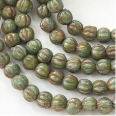 4mm Czech Melon Beads - Sea Green with Picasso Wash