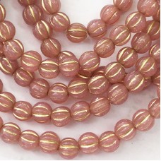 4mm Czech Melon Beads - Dusty Rose with Gold Wash