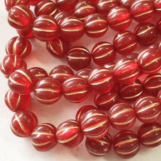 8mm Czech Melon Beads - Ruby Red with Copper Wash - Pack of 10
