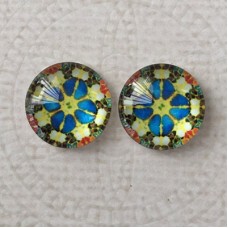 12mm Art Glass Backed Cabochons  - Moody Blues Design 16 - Per Pair