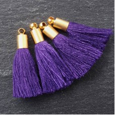 26mm Mini Indigo Purple Soft Thread Tassels w-Matte Gold Cap - Per Pair