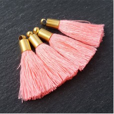 26mm Mini Pink Glow Soft Thread Tassels w-Matte Gold Cap