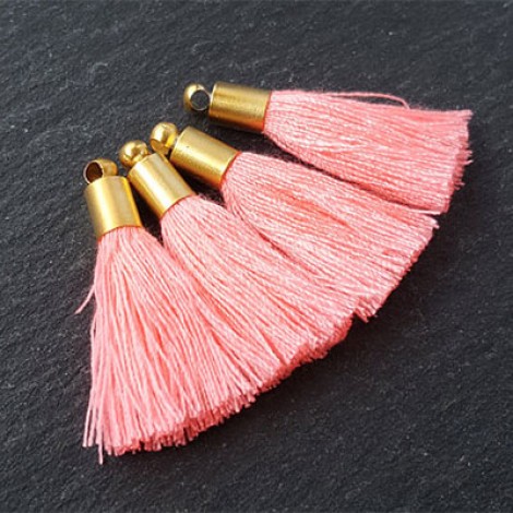 26mm Mini Pink Glow Soft Thread Tassels w-Matte Gold Cap