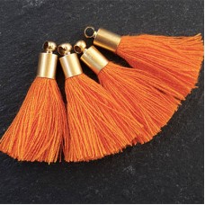 26mm Mini Pumpkin Orange Soft Thread Tassels w-Gold Cap