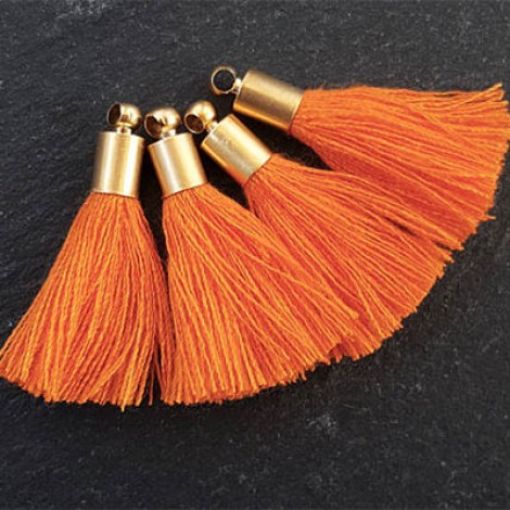 26mm Mini Pumpkin Orange Soft Thread Tassels w-Gold Cap - Per Pair 26mm Mini Pumpkin Orange Soft Thread Tassels w-Gold Cap - Per Pair