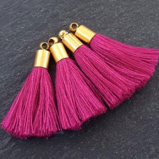 26mm Mini Violet Pink Soft Thread Tassels w-22k Gold Pl Cap
