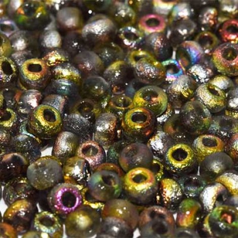 6/0 Czech Seed Beads - Crystal Etched Magic Green
