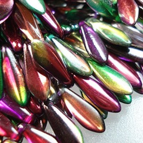 5x16mm Czech Glass Daggers - Coated Marea Peacock-Gold - Pack of 10