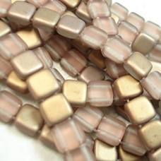 6mm Czech Two Hole Tile Beads - Matte Apollo Gold