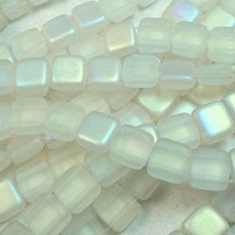 6mm Czechmates Two Hole Tile Beads - Matte Crystal AB - Pack of 20