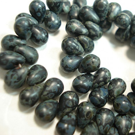 6x4mm Czech Top-Drilled Teardrops - Matte Jet-Picasso - Pack of 20