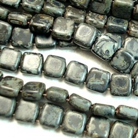 6mm Czechmates Two Hole Tile Beads - Matte Jet Picasso - Pack of 20