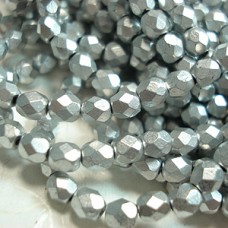4mm Czech Firepolish Round Beads - Matte Metallic Silver - Bulk Pack of 600