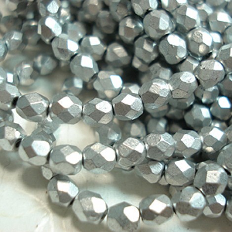 4mm Czech Firepolish Round Beads - Matte Metallic Silver - Bulk Pack of 600