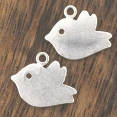 17x18mm Matte Silver Plated Kawaii Flying Bird Charms - Pack of 2