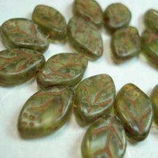12x7mm Czech Leaf Beads - Matte Olivine-Picasso