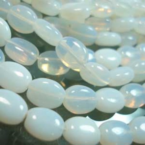 8x6mm Czech Flat Oval Beads - Milky White
