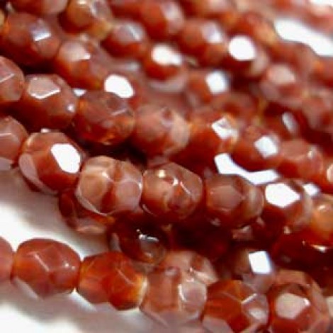 4mm Czech Firepolish Beads - Chestnut Coral - Pack of 50