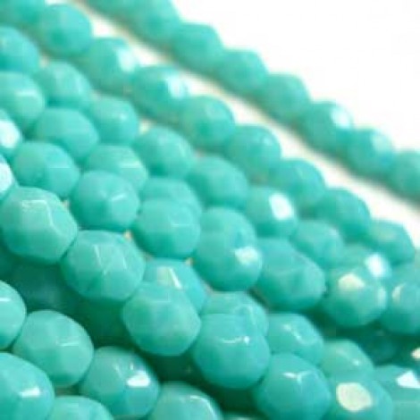 4mm Czech Firepolish Beads - Opaque Turquoise - Pack of 50