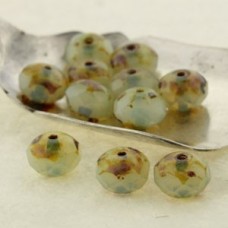 6x8mm Czech Firepolish Rondelles - Opal Pale Green Picasso - Pack of 12