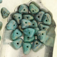 5x7mm Rustic Finish Turquoise Green Czech Nugget Beads - Approx 24-25