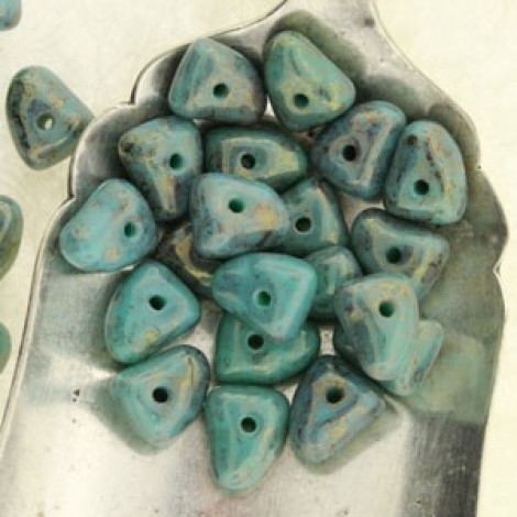 5x7mm Rustic Finish Turquoise Green Czech Nugget Beads - Approx 24-25