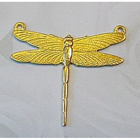 25x22mm Raw Pressed Brass Medium Dragonfly with 2 Connectors - Pack of 4