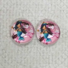 10mm Art Glass Backed Cabochons  - Mermaid Design 1 - Per Pair