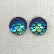 10mm Mermaid Fish Scale Resin Cabochons - Iridescent Blue on Black
