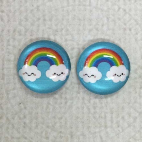 12mm Art Glass Backed Cabochons  -Rainbow + Clouds 1