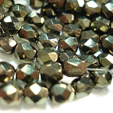 4mm Czech Firepolish Beads - Metallic Brown - Pack of 50