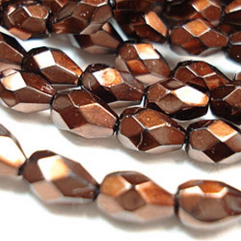 5x7mm Dark Copper Firepolish Czech Drops - Pack of 10