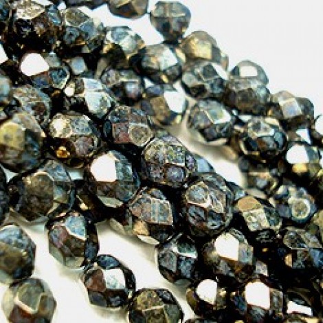 6mm Czech Firepolish Beads - Metallic Gold/Topaz - Pack of 20