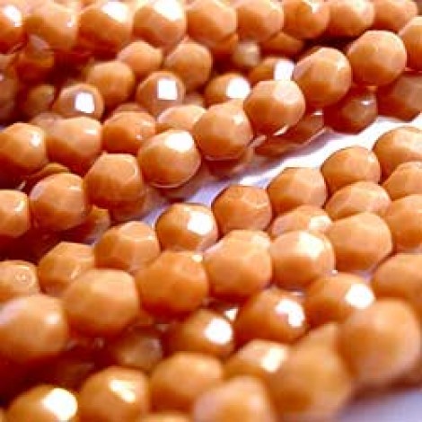 4mm Czech Firepolish Beads - Milky Caramel- Pack of 50