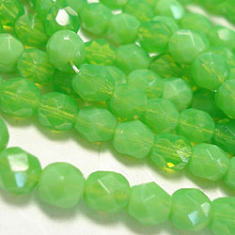 6mm Czech Firepolish Beads - Milky Dark Peridot - Pack of 20