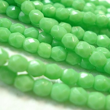 4mm Czech Firepolish Beads - Opaque Spring Green - Pack of 50