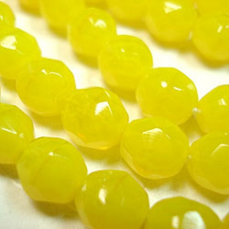 8mm Czech Firepolish Beads - Milky Yellow - Pack of 20