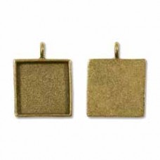 34x26mm Nunn Design Antique Gold Square Bezel Pendant - Each