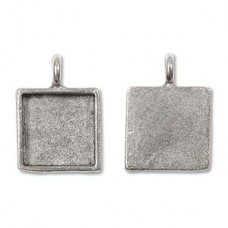 26x18.5mm Nunn Design Patera Square Pendant Bezel - Ant Silver Plate - Each