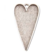 55x30mm Patera Large Heart Bezel Pendant - Silver