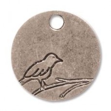 19mm Nunn Design Fine Silver Plated Pewter Small Bird Round Tag - Each
