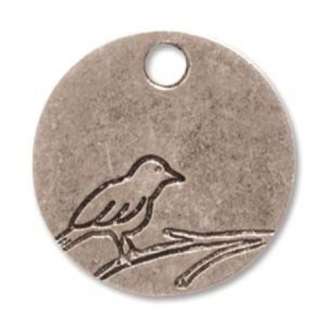 19mm Nunn Design Fine Silver Plated Pewter Small Bird Round Tag