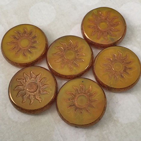 22mm Czech Sun Table Cut Coin Beads - Pumpkin + Bronze