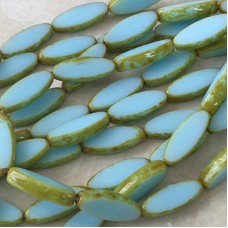 16x6mm Czech Light Cyan with Picasso Mini-Spindle Beads - Pack of 4