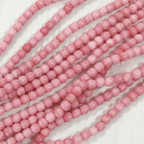 4mm Czech Round Druk Beads - Opaque Variegated Pink