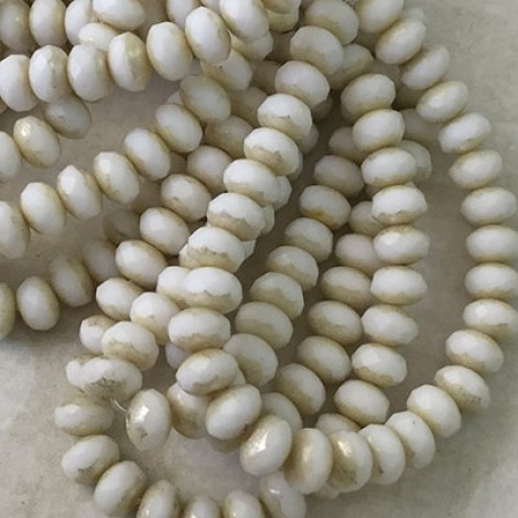 5x3mm Czech Faceted Rondelle Beads - Opaque White with Ivory Finish - Pack of 20